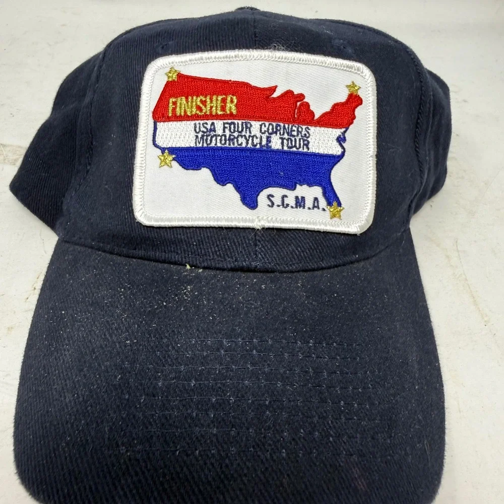 SCMA USA Four Corners Motorcycle Tour Finisher Hat Navy Blue Adjustable Cap